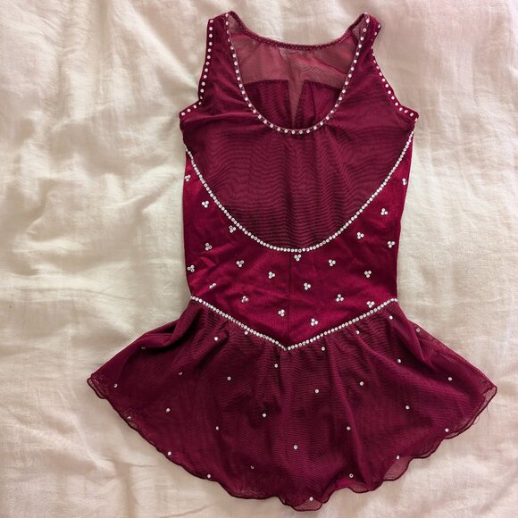 Maroon Ice Figure Skating Leotard Dress Small/Medium - Picture 2 of 11
